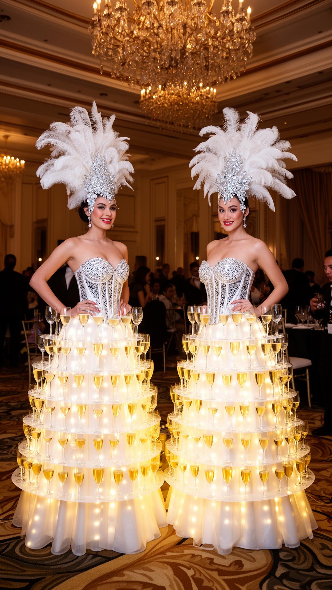Champagne skirt hostess at a Dubai VIP cocktail reception