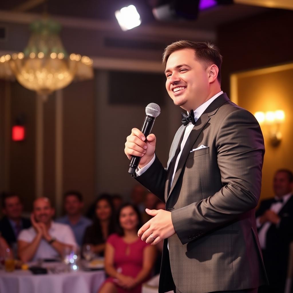 Stand-up comedian performing at a Dubai corporate awards night
