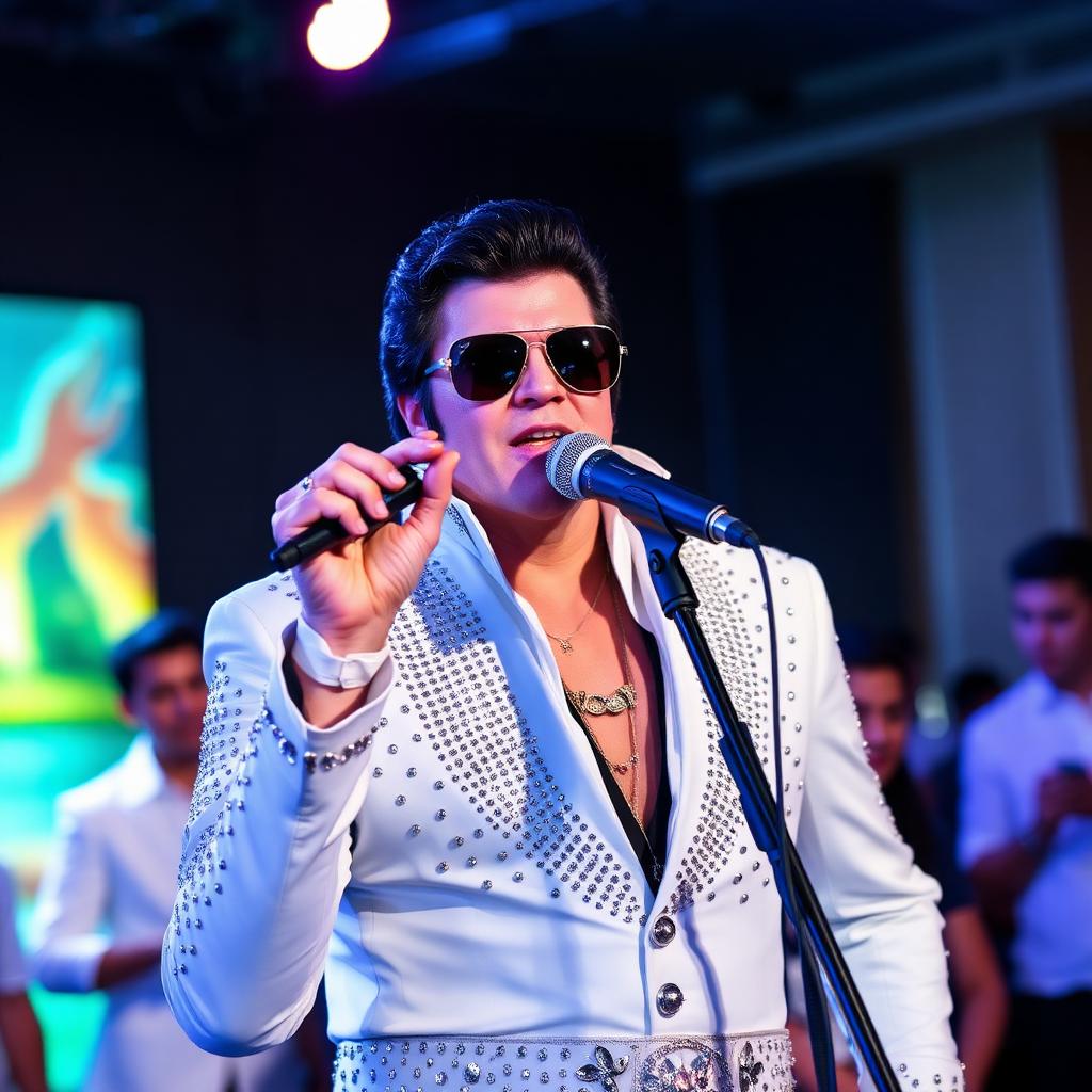 Celebrity impersonator making an entrance at a Dubai VIP event