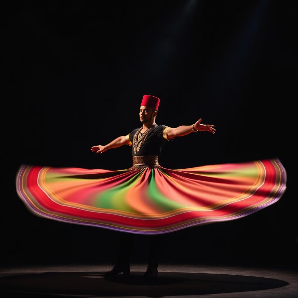 Tanoura Sufi spinning dancer illuminated at a Dubai wedding